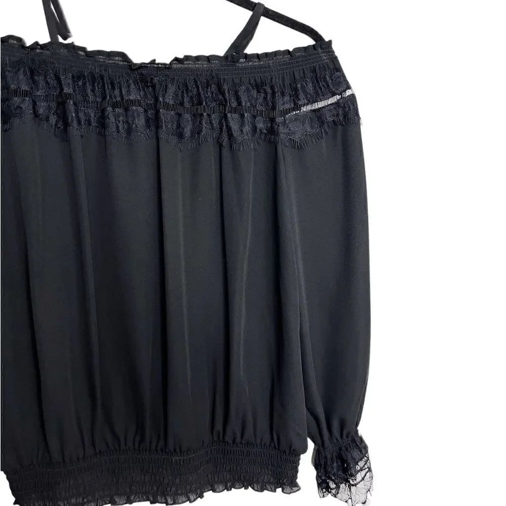 BCX Off the shoulder lace trim Long Sleeve Blouse Black Size Small